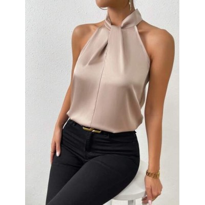 Privé Solid Satin Halter Neck Blouse - Choose Your Size