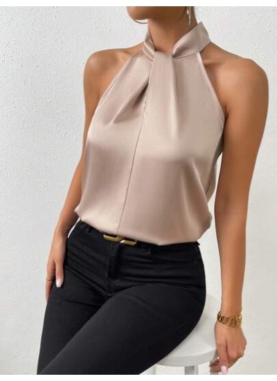 Privé Solid Satin Halter Neck Blouse - Choose Your Size