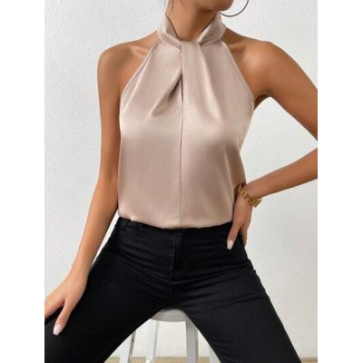 Privé Solid Satin Halter Neck Blouse - Choose Your Size