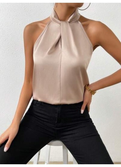 Privé Solid Satin Halter Neck Blouse - Choose Your Size