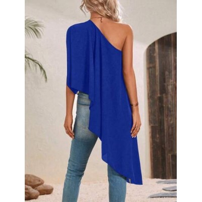 VCAY One Shoulder Asymmetrical Hem Blouse Asymmetrical Top - Choose Your Size