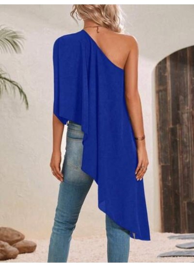 VCAY One Shoulder Asymmetrical Hem Blouse Asymmetrical Top - Choose Your Size