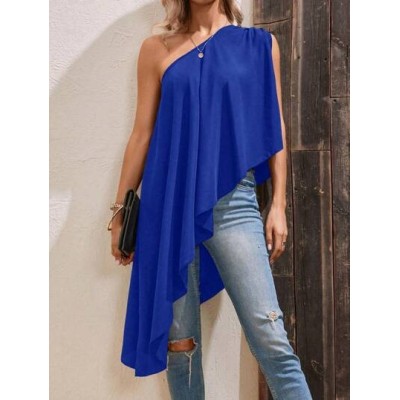 VCAY One Shoulder Asymmetrical Hem Blouse Asymmetrical Top - Choose Your Size