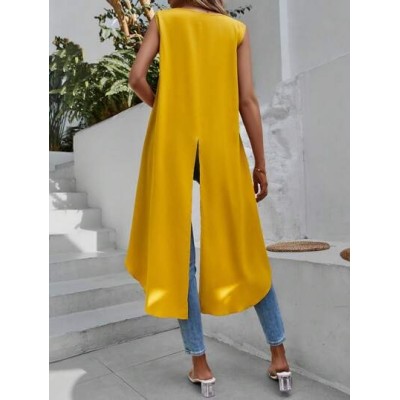 VCAY Solid Asymmetrical Hem Sleeveless Blouse - Choose Your Size