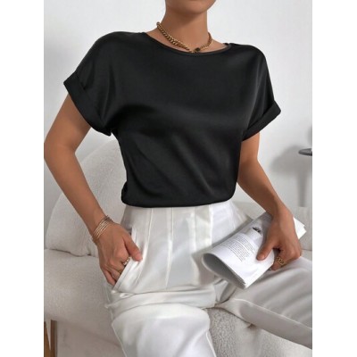 Essnce Solid Batwing Sleeve Satin Blouse - Choose Your Size