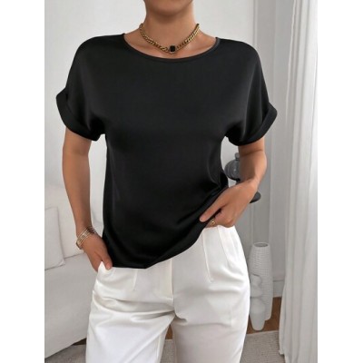 Essnce Solid Batwing Sleeve Satin Blouse - Choose Your Size