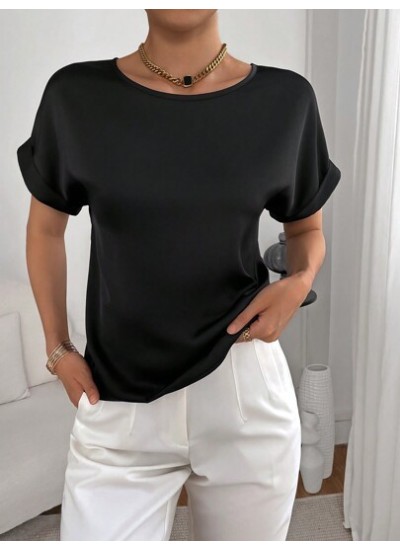 Essnce Solid Batwing Sleeve Satin Blouse - Choose Your Size