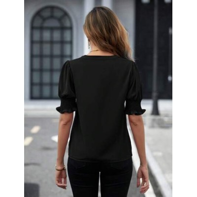 Clasi Notched Neckline Puff Sleeve Blouse - Choose Your Size