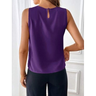 Clasi Women.s Solid Color Pleated Sleeveless Blouse - Choose Your Size