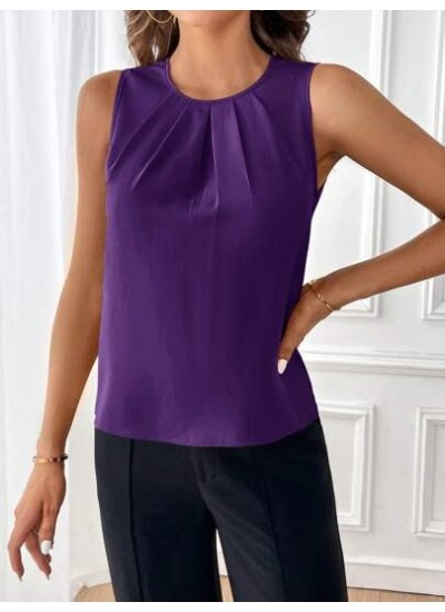 Clasi Women.s Solid Color Pleated Sleeveless Blouse - Choose Your Size