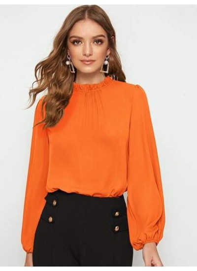 Clasi Frilled Neck Lantern Sleeve Top - Choose Your Size