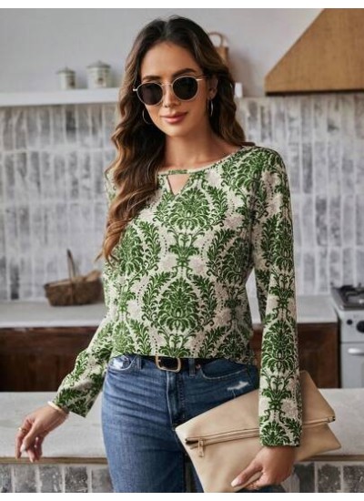 LUNE Women.s All-Over Printed Hollow-Out Collar Shirt - Choose Your Size