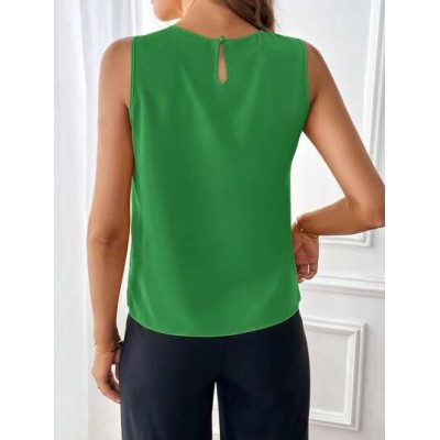 Clasi Solid Fold Pleated Detail Sleeveless Blouse - Choose Your Size