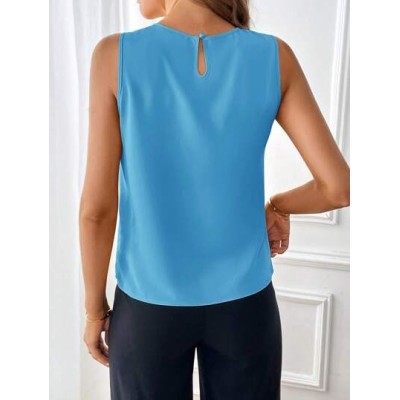 Clasi Women.s Ruffle Round Neck Sleeveless Blouse - Choose Your Size