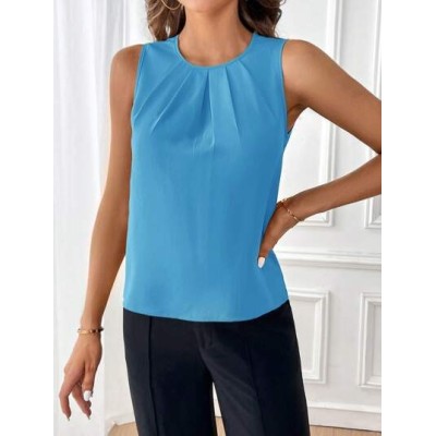 Clasi Women.s Ruffle Round Neck Sleeveless Blouse - Choose Your Size