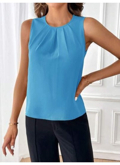 Clasi Women.s Ruffle Round Neck Sleeveless Blouse - Choose Your Size