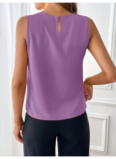 Clasi Plicated Detail Keyhole Back Sleeveless Blouse - Choose Your Size