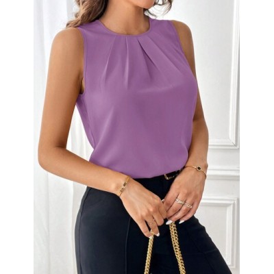 Clasi Plicated Detail Keyhole Back Sleeveless Blouse - Choose Your Size