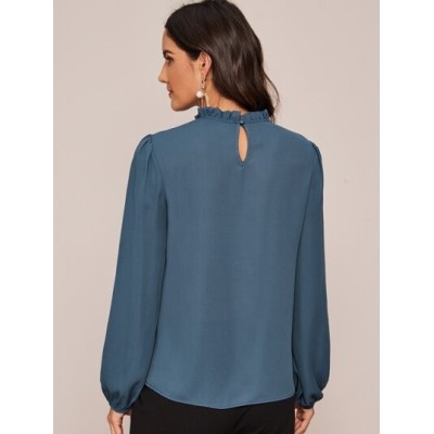 Clasi Frilled Neckline Lantern Sleeve Top - Choose Your Size