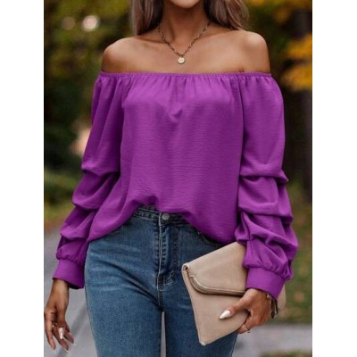 Clasi Women.s Irregular Long Sleeve Solid Color One Shoulder Shirt - Choose You