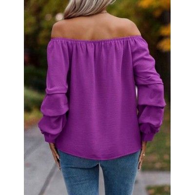 Clasi Women.s Irregular Long Sleeve Solid Color One Shoulder Shirt - Choose You