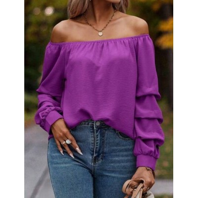 Clasi Women.s Irregular Long Sleeve Solid Color One Shoulder Shirt - Choose You