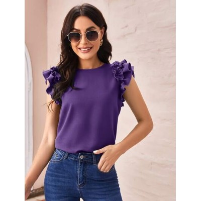 Clasi Ruffle Armhole Solid Blouse - Choose Your Size