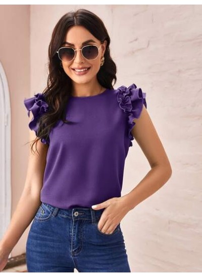 Clasi Ruffle Armhole Solid Blouse - Choose Your Size