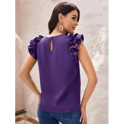 Clasi Ruffle Armhole Solid Blouse - Choose Your Size