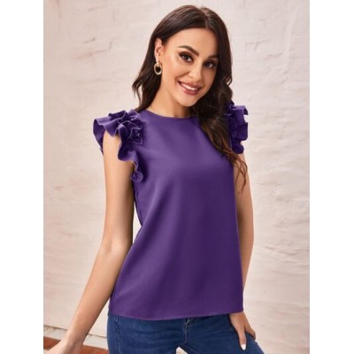 Clasi Ruffle Armhole Solid Blouse - Choose Your Size