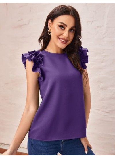 Clasi Ruffle Armhole Solid Blouse - Choose Your Size