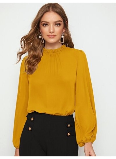 Clasi Frilled Neck Bishop Sleeve Blouse - Choose Your Size