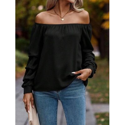 Clasi Off Shoulder Ruched Bishop Sleeve Blouse - Choose Your Size