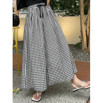 Gingham Print Drawstring Waist Wide Leg Pants - Choose Your Size