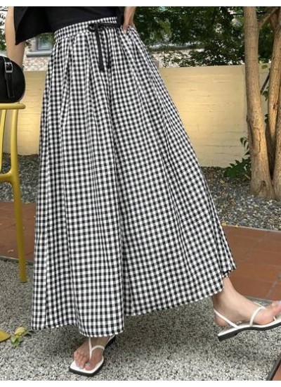 Gingham Print Drawstring Waist Wide Leg Pants - Choose Your Size