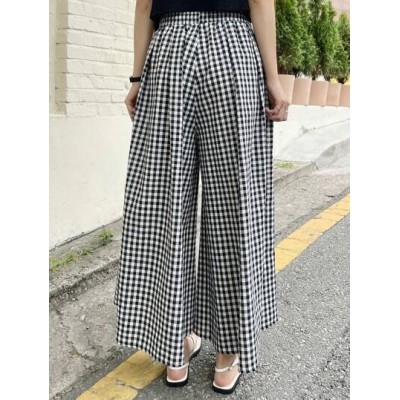 Gingham Print Drawstring Waist Wide Leg Pants - Choose Your Size