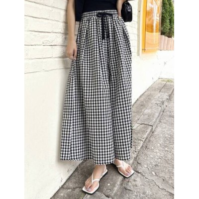 Gingham Print Drawstring Waist Wide Leg Pants - Choose Your Size