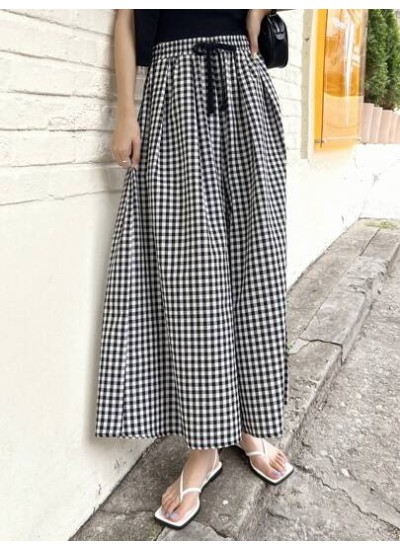 Gingham Print Drawstring Waist Wide Leg Pants - Choose Your Size