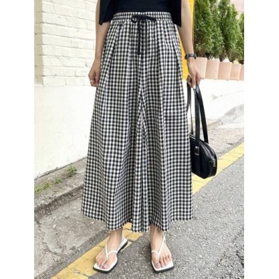 Gingham Print Drawstring Waist Wide Leg Pants - Choose Your Size