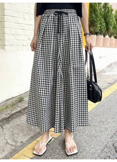 Gingham Print Drawstring Waist Wide Leg Pants - Choose Your Size