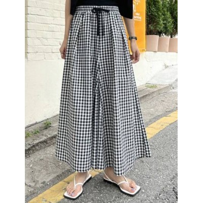 Gingham Print Drawstring Waist Wide Leg Pants - Choose Your Size