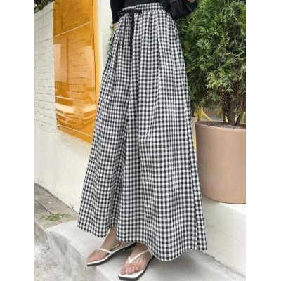 Gingham Print Drawstring Waist Wide Leg Pants - Choose Your Size