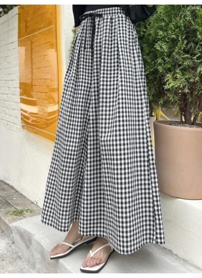 Gingham Print Drawstring Waist Wide Leg Pants - Choose Your Size