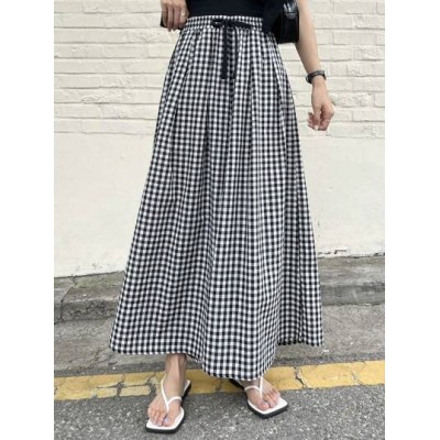 Gingham Print Drawstring Waist Wide Leg Pants - Choose Your Size