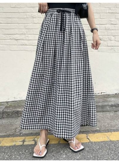 Gingham Print Drawstring Waist Wide Leg Pants - Choose Your Size