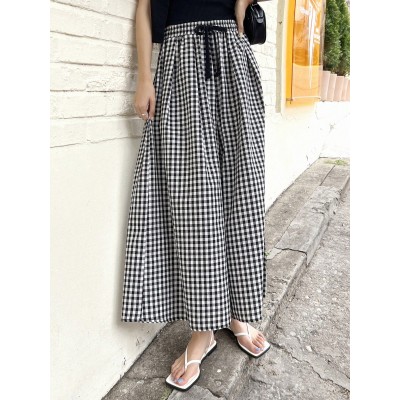 Gingham Print Drawstring Waist Wide Leg Pants - Choose Your Size