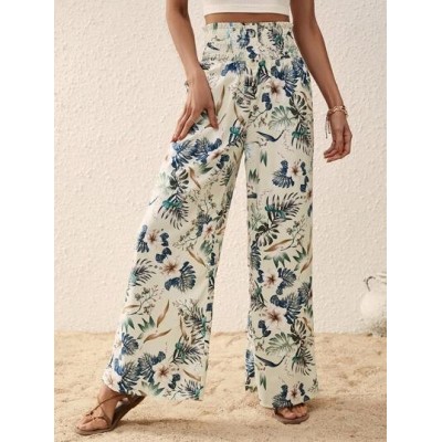 VCAY Tropical Print Wide Leg Pants - Choose Your Size