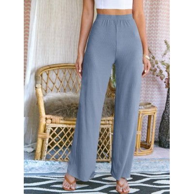 LUNE Elastic Waist Rib-knit Wide Leg Pants - Choose Your Size