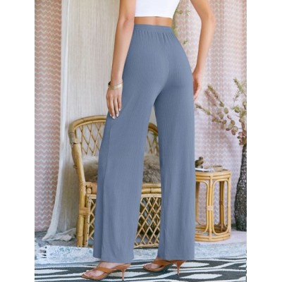 LUNE Elastic Waist Rib-knit Wide Leg Pants - Choose Your Size