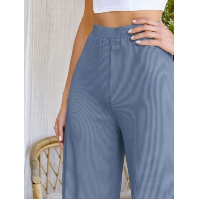 LUNE Elastic Waist Rib-knit Wide Leg Pants - Choose Your Size